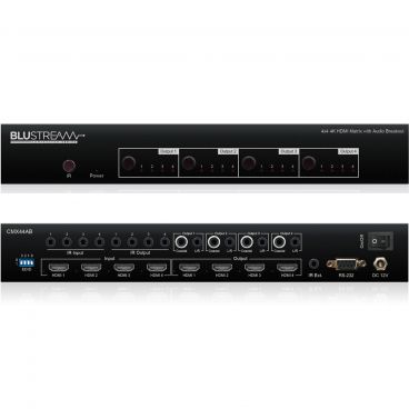 Blustream CMX44AB Contractor 4x4 HDMI2.0 4K HDCP2.2 Matrix with Audio Breakout, EDID Management and IR Routing
